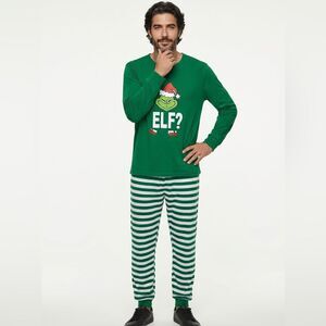 Ekouaer green and white Holiday grinch/elf pajama men’s medium NWT